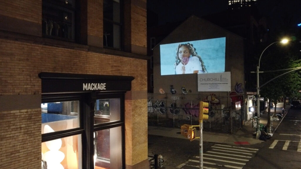 Light projections onto a building in New York 